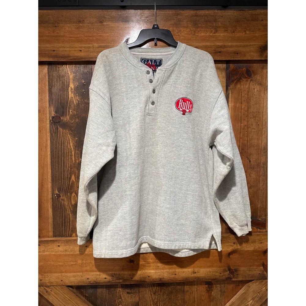 Vintage Galt Sand Chicago Bulls Henley Sweatshirt Gray Embroidered Mens Medium
